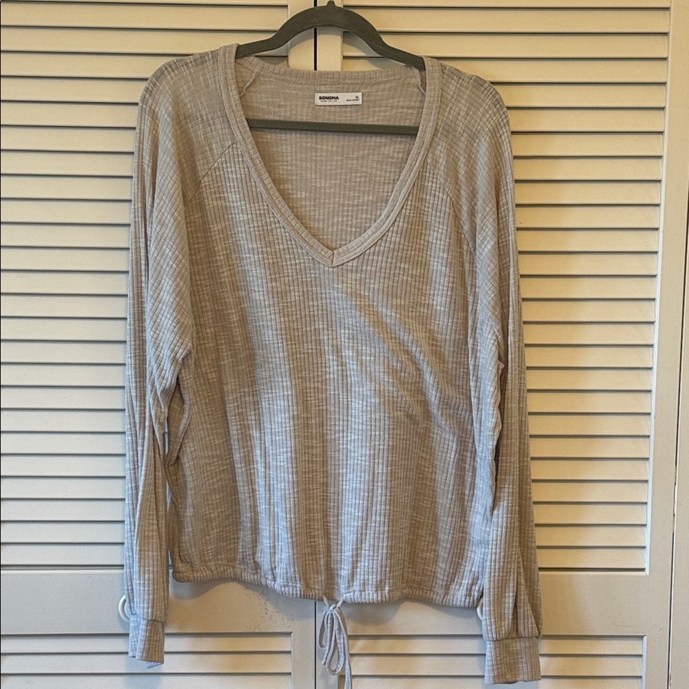 Sonoma Beige V-Neck Long Sleeve Top Size XL